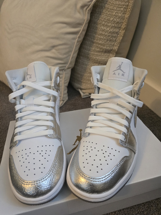 Nike Shoes - Nike Air Jordan 1 Mid White/Silver Womens Sneakers